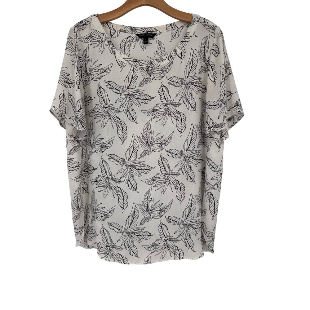 Banana Republic blouse top womens size large Leaf Print Short Sleeve semi sheer